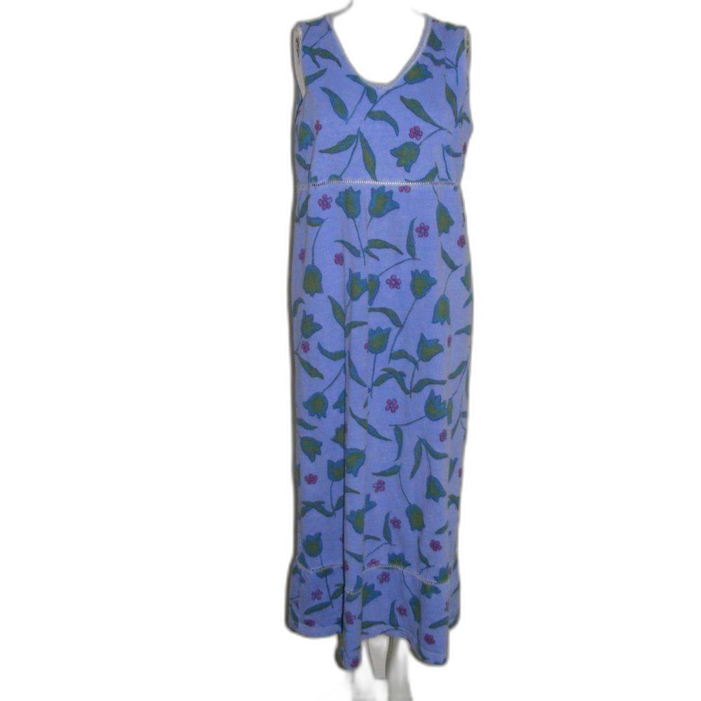 Vintage Fresh Produce Dress, L, Tulips, Blue, Midi, Pockets, Open Crochet Waist - Picture 9 of 13